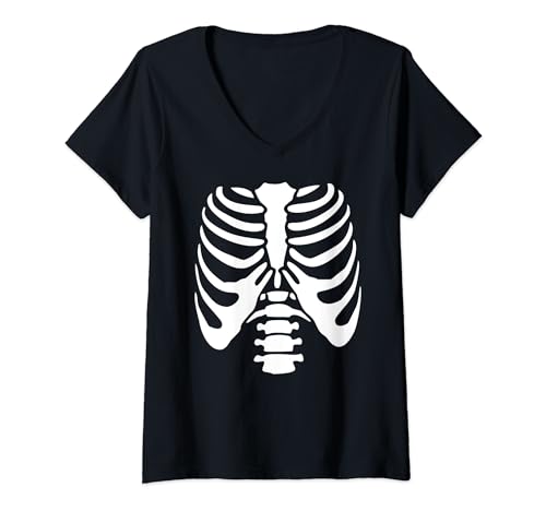 Damen Skelett Kostüm Skelettkostüm Fasching Karneval Halloween T-Shirt mit V-Ausschnitt Damen Skelett Kostüm Skelettkostüm Fasching Karneval Halloween T-Shirt mit V-Ausschnitt von Karneval Kostüme Fasching Grusel Faschingskostüme