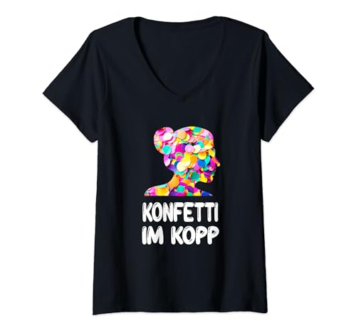 Damen Konfetti Im Kopf Fastnacht Fasching Jeck Karneval Kostüm T-Shirt mit V-Ausschnitt Damen Konfetti Im Kopf Fastnacht Fasching Jeck Karneval Kostüm T-Shirt mit V-Ausschnitt von Karneval Kostüme für Jecken mit Konfetti im Herzen