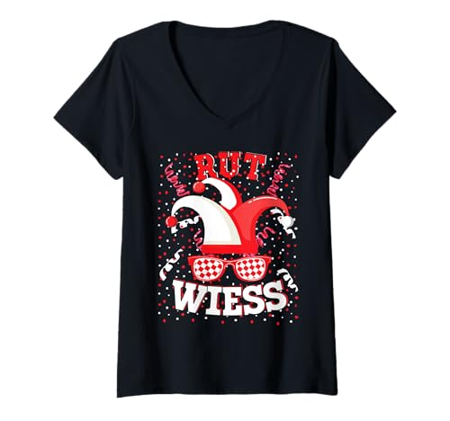 Damen Köln Rut und Wiess Rot Weiss Karneval Kölsch T-Shirt mit V-Ausschnitt Damen Köln Rut und Wiess Rot Weiss Karneval Kölsch T-Shirt mit V-Ausschnitt von Karneval Kostum Fasching Köln Damen und Herren