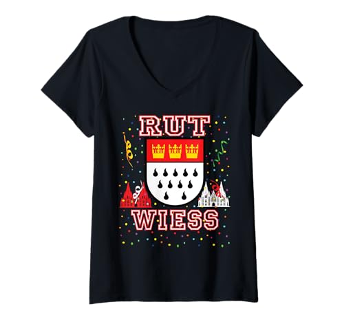 Damen Köln Rut und Wiess Rot Weiss Karneval Kölsch Kölle Alaaf T-Shirt mit V-Ausschnitt Damen Köln Rut und Wiess Rot Weiss Karneval Kölsch Kölle Alaaf T-Shirt mit V-Ausschnitt von Karneval Kostüm Fasching Köln Outfit Damen Herren