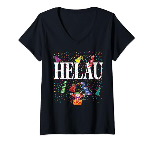 Damen Helau Karneval Jecken Kölle Alaaf Faschingskostüm Köln T-Shirt mit V-Ausschnitt Damen Helau Karneval Jecken Kölle Alaaf Faschingskostüm Köln T-Shirt mit V-Ausschnitt von Karneval konfetti Helau Alaaf Olau Jecken Sprüche