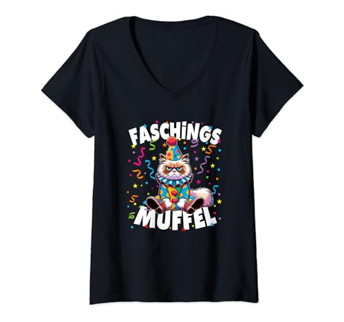 Damen Faschingsmuffel lustige Katze Karneval Fastnacht Fasching T-Shirt mit V-Ausschnitt Damen Faschingsmuffel lustige Katze Karneval Fastnacht Fasching T-Shirt mit V-Ausschnitt von Karneval & Fasching Kostüm Ideen & Geschenke