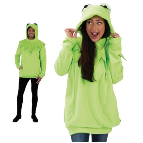 KarnevalsTeufel "Frosch Hoodie für Erwachsene, Unisex – Kuscheliger Pullover aus weichem Fleece mit Kapuze, praktischen Taschen und witzigem Frosch-Design" (M) von KarnevalsTeufel.de