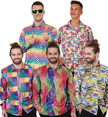 KarnevalsTeufel Partyhemd – Sortiert schrill bunt Pop-Art Süßigkeiten auffällig Freizeithemd Langarm Party vielseitig einsetzbar (Comic, XXL) von KarnevalsTeufel.de