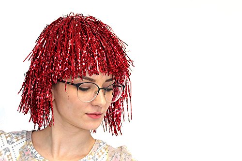 Lametta-Perücke Starlight-Perücke Party-Perücke verschiedenen Farben erhältlich Universalgröße (Rot) von KarnevalsTeufel.de