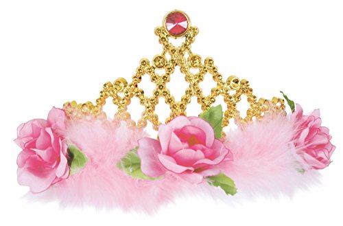 Diadem mit Federn und Blümchen, Gold - Rosa, Silber-Blau, in 3 verschiedenen Modellen erhältlich (Gold-Rosa-Stein oben) von KarnevalsTeufel.de