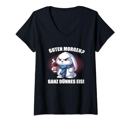 Damen Guten Morgen Ganz dünnes Eis Kaninchen Hasen Häschen Hase T-Shirt mit V-Ausschnitt Damen Guten Morgen Ganz dünnes Eis Kaninchen Hasen Häschen Hase T-Shirt mit V-Ausschnitt von Karnickel Zwergkaninchen Design für liebhaber