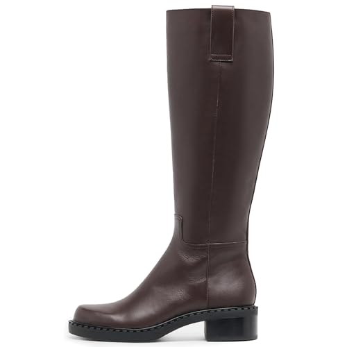 KaroNairy Kniehohe Damen-Stiefel, Kunstleder, lange Stiefel, niedriger klobiger Absatz, quadratischer Zehenbereich, seitlicher Reißverschluss, hohe Stiefel, Braun, 43 EU KaroNairy Kniehohe Damen-Stiefel, Kunstleder, lange Stiefel, niedriger klobiger Absatz, quadratischer Zehenbereich, seitlicher Reißverschluss, hohe Stiefel, Braun, 43 EU von KaroNairy