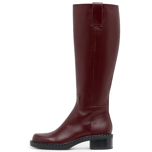 KaroNairy Kniehohe Damen-Stiefel, Kunstleder, lange Stiefel, niedriger klobiger Absatz, quadratischer Zehenbereich, seitlicher Reißverschluss, hohe Stiefel, Burgunder, 41 EU KaroNairy Kniehohe Damen-Stiefel, Kunstleder, lange Stiefel, niedriger klobiger Absatz, quadratischer Zehenbereich, seitlicher Reißverschluss, hohe Stiefel, Burgunder, 41 EU von KaroNairy