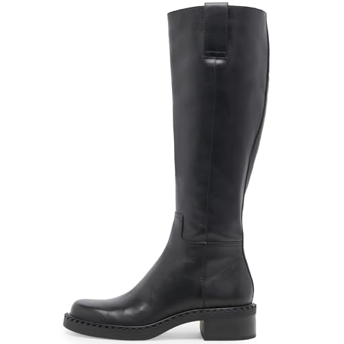 KaroNairy Kniehohe Damen-Stiefel, Kunstleder, lange Stiefel, niedriger klobiger Absatz, quadratischer Zehenbereich, seitlicher Reißverschluss, hohe Stiefel, Schwarz (Black Pu), 36 EU von KaroNairy
