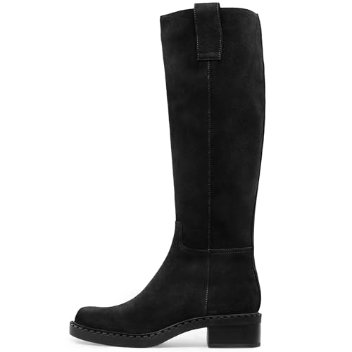 KaroNairy Kniehohe Damen-Stiefel, Kunstleder, lange Stiefel, niedriger klobiger Absatz, quadratischer Zehenbereich, seitlicher Reißverschluss, hohe Stiefel, Schwarzes Wildleder, 38.5 EU KaroNairy Kniehohe Damen-Stiefel, Kunstleder, lange Stiefel, niedriger klobiger Absatz, quadratischer Zehenbereich, seitlicher Reißverschluss, hohe Stiefel, Schwarzes Wildleder, 38.5 EU von KaroNairy