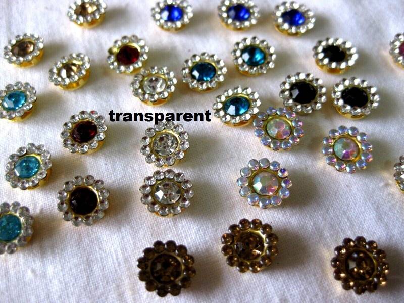 40 Acryl Strass Steine Mit Goldeinfassung, Ca.10mm, Rund, Zum Aufnähen, P36.1 von Karolaskurzwaren