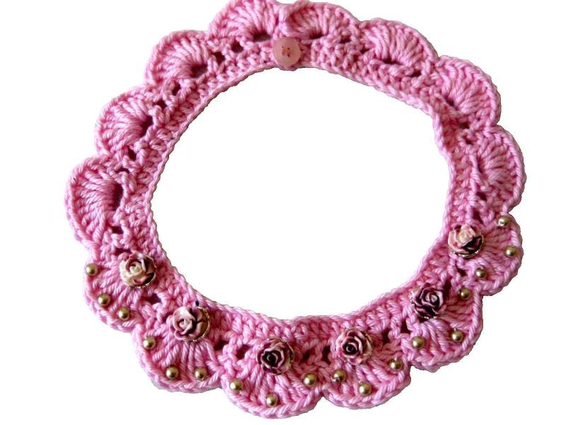 Halskette Statement-Kette Gehäkelt Häkelkette Schmuck Textilschmuck Kragen Häkelschmuck Rosen Landhausmode von Karolaskurzwaren