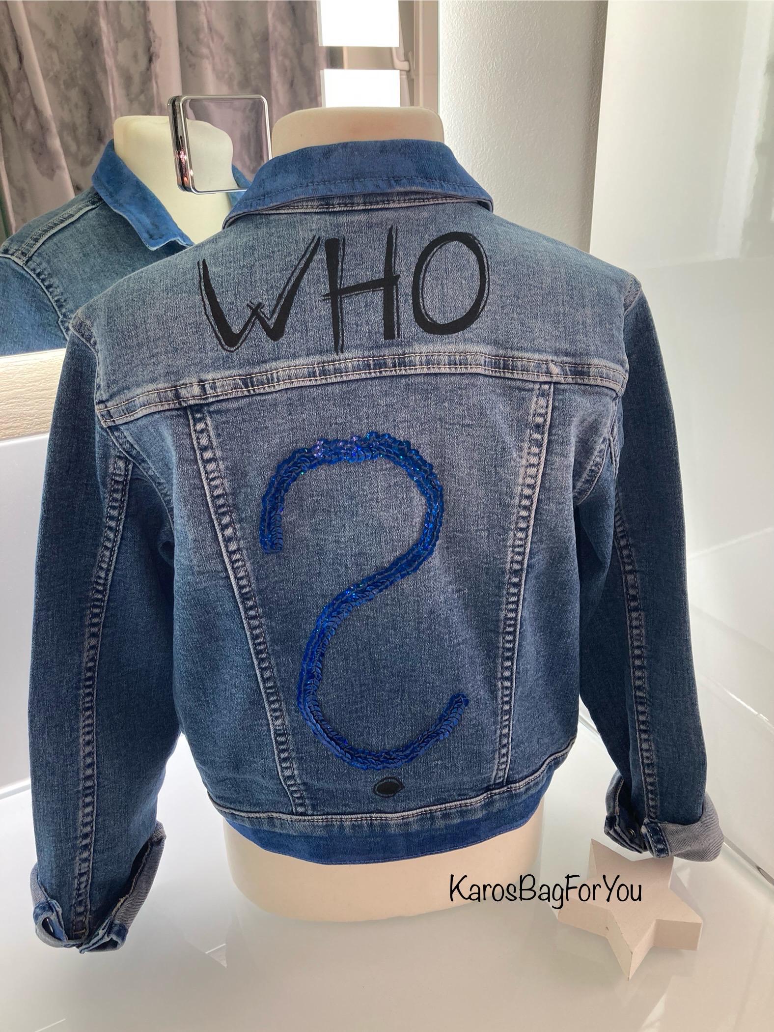 Mittelblaue Kinder-Jeansjacke, Gr. 128, „Kleiner Teufel" von KarosBagForYou