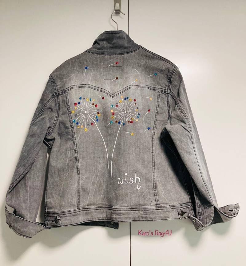 Upcycling Jeansjacke Grau „Wish", Modell Xxii, Gr. L von KarosBagForYou