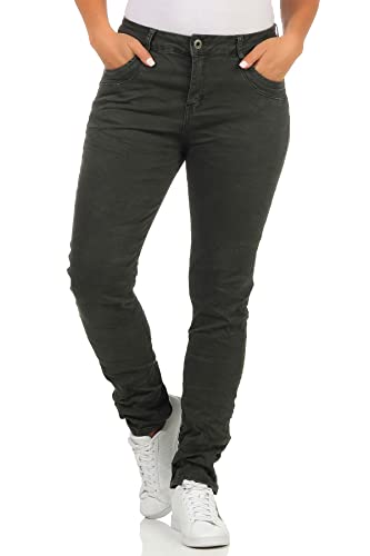 Karostar Damen Jeans Stretch Hose Chino Boyfriend Pants Hüftjeans 62 (40, Grün) von Karostar