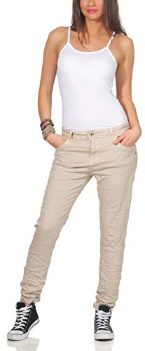 Karostar Damen Jeans Stretch Hose Chino Boyfriend Pants Hüftjeans 62 (48, Beige) von Karostar