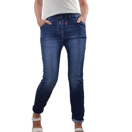 Karostar Damen Jogger | Lange Jeans Hose aus weichem Sweat Denim| Schlupfhose aus Sweat Stoff | Athleisure Pants (DE/NL/SE/PL, Alphanumerisch, 4XL, Regular, Regular, Denim) von Karostar