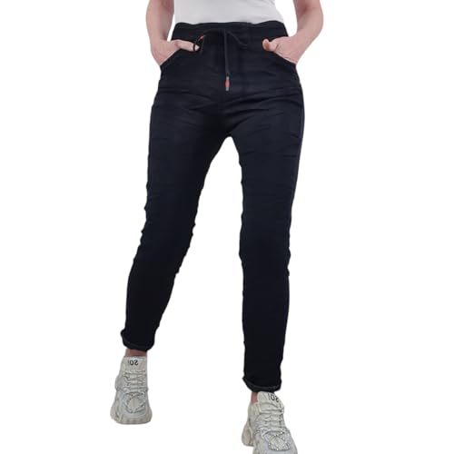 Karostar Damen Jogger | Lange Jeans Hose aus weichem Sweat Denim| Schlupfhose aus Sweat Stoff | Athleisure Pants (DE/NL/SE/PL, Alphanumerisch, L, Regular, Regular, Schwarz) von Karostar