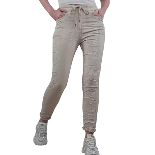Karostar Damen Jogger | Lange Jeans Hose aus weichem Sweat Denim| Schlupfhose aus Sweat Stoff | Athleisure Pants (DE/NL/SE/PL, Alphanumerisch, S, Regular, Regular, Beige) von Karostar
