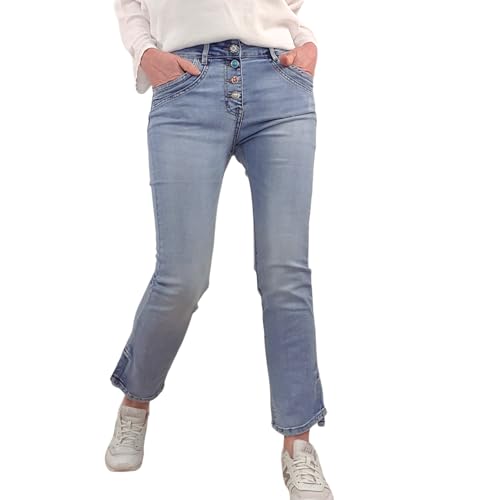 Karostar Damen Stetch Jeans| Cropped Straight Leg Jeans| Denim Hose mit Schlitzen (DE/NL/SE/PL, Alphanumerisch, M, Regular, Regular, Denim) von Karostar