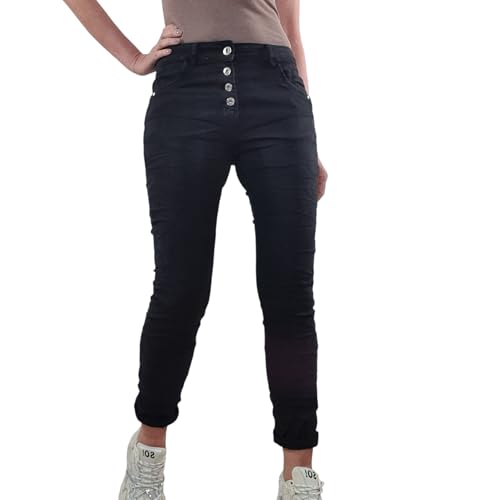 Karostar Damen Stretch Jeans| Basic Boyfriend Hose| Twill Pants mit Knopfleiste (4XL, Schwarz) von Karostar