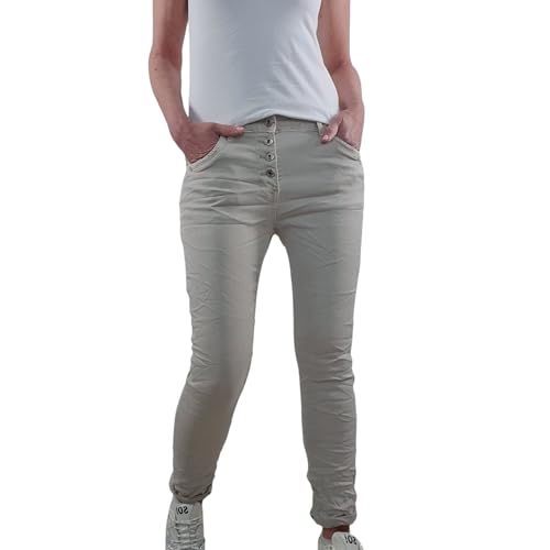 Karostar Damen Stretch Jeans| Basic Boyfriend Hose| Twill Pants mit Knopfleiste Beige Classic Buttons 3XL von Karostar
