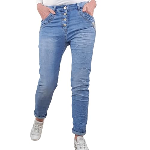 Karostar Damen Stretch Jeans| Boyfriend Hose mit Knopfleiste| Basic 5 Pocket Denim (Gobelin Pocket, XL) von Karostar