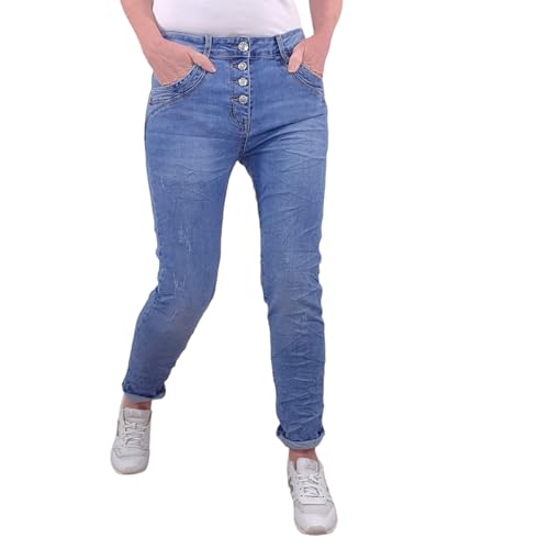 Karostar Damen Stretch Jeans| Boyfriend Hose mit Knopfleiste| Basic 5 Pocket Denim (Used Denim, 4XL) von Karostar