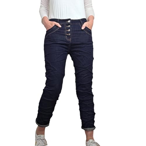 Karostar Damen Stretch Jeans| Boyfriend Hose mit Knopfleiste| Basic 5 Pocket Denim (Worker Denim, XXL) von Karostar