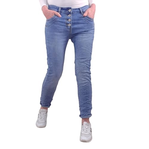 Karostar Damen Stretch Jeans| Boyfriend Hose mit Knopfleiste| Basic 5 Pocket Denim Classic Denim 3XL von Karostar