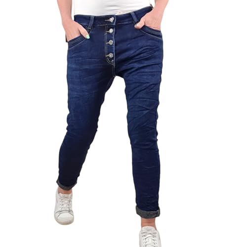 Karostar Damen Stretch Jeans| Boyfriend Hose mit Knopfleiste| Mid Rise 5 Pocket (Jogger-Denim2, L) von Karostar