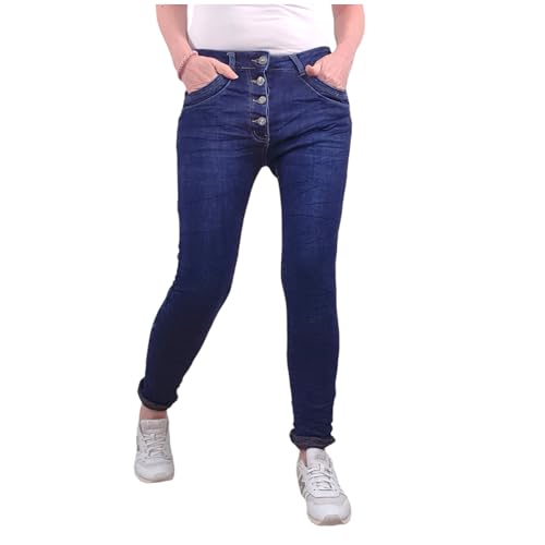 Karostar Damen Stretch Jeans| Boyfriend Hose mit Knopfleiste| Mid Rise 5 Pocket (Jogger-Denim3, XL) von Karostar