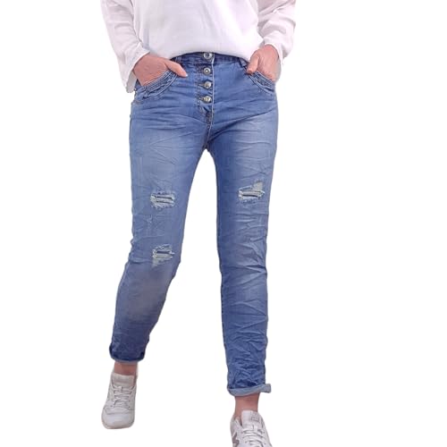 Karostar Damen Stretch Jeans| Boyfriend Hose mit Knopfleiste| Mid Rise 5 Pocket (as3, Alpha, 3X_l, Regular, Regular, Classic Antique Destroyed) von Karostar