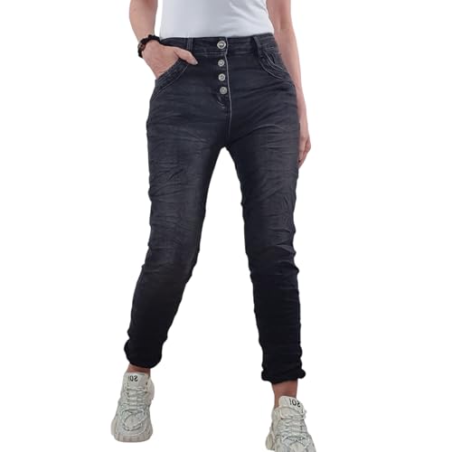 Karostar Damen Stretch Jeans| Boyfriend Hose mit Knopfleiste| Mid Rise 5 Pocket (as3, Alpha, 4X_l, Regular, Regular, Washed Black) von Karostar