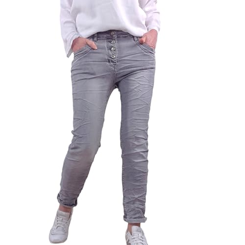 Karostar Damen Stretch Jeans| Boyfriend Hose mit Knopfleiste| Mid Rise 5 Pocket (as3, Alpha, m, Regular, Regular, Antique Grey) von Karostar