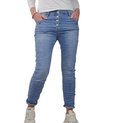 Karostar Damen Stretch Jeans| Boyfriend Hose mit Knopfleiste| Mid Rise 5 Pocket Classic Denim M von Karostar