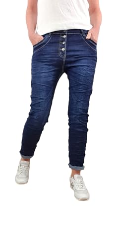 Karostar Damen Stretch Jeans| Casual Boyfriend Denim Hose| mit sichtbarer Knopfleiste (Classic Denim Blue, M) von Karostar