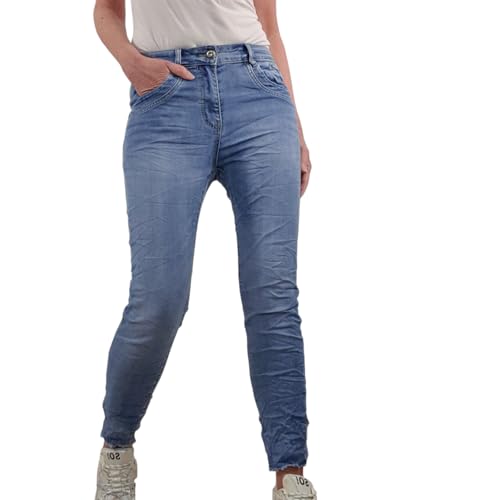 Karostar Damen Stretch Twill Jeans| Slim Boyfriend Style| Zipper und Knopf| 5- Pocket Basic Hose (DE/NL/SE/PL, Alphanumerisch, XXL, Regular, Regular, Fringy Strass) von Karostar