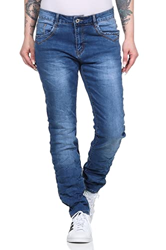 Karostar trendy Damenjeans im Boyfriends Style/Chino in Farbe Blau/Hüfthose Stretch 4 (40/32, Blau 4) von Karostar