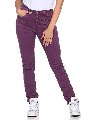 Karostar trendy Damenjeans im Boyfriends Style/Chino in aktuellen Farben/Hüfthose Stretch 611 (as3, Waist, Numeric_36, Regular, Regular, Purple) von Karostar