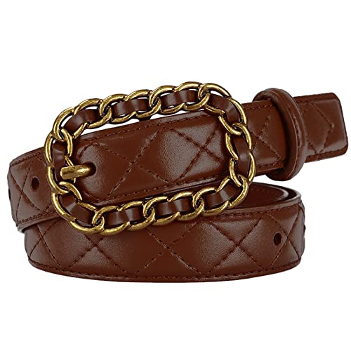 Frauen Moderner Gesteppter Leder Gürtel für Kleider, Jeans und Hosen, Designer Modischer und Trendiger Damen schmaler Taillen Gürtel, Leichter Geflochtener Kettenschnalle, Feminines Modeaccessoires von Karoukee