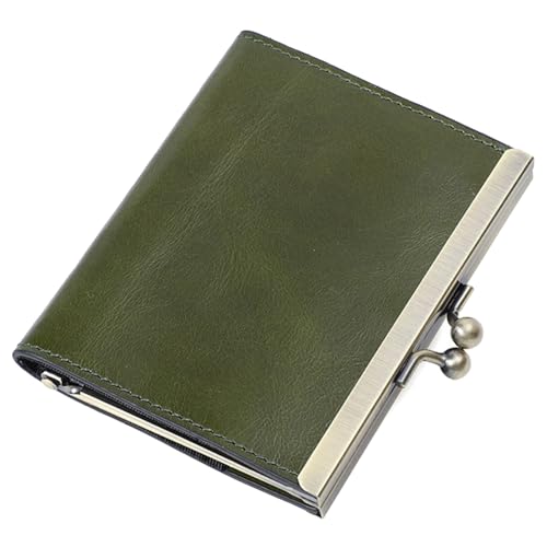 Karoukee Echtes Leder RFID-blockierende Kreditkartenhalter für Damen, Schlanke Geldbörse mit Kiss-Lock-Verschluss, Kartenetui mit 9 Fächern für Karten & Bargeld(Dunkelgrün) von Karoukee