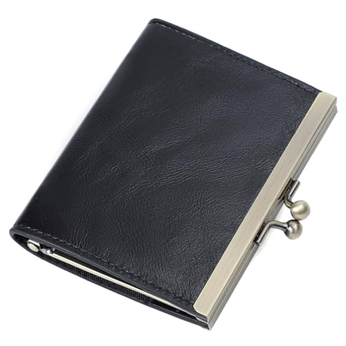 Karoukee Echtes Leder RFID-blockierende Kreditkartenhalter für Damen, Schlanke Geldbörse mit Kiss-Lock-Verschluss, Kartenetui mit 9 Fächern für Karten & Bargeld(Schwarz) von Karoukee