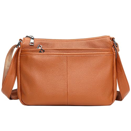 Karoukee Damen Echtleder Schultertasche in Mittelgröße - Konturfreundliche Umhängetasche mit Verstellbarem Schulterriemen - Inkl. 4 separaten Taschen - Passend für 11 Zoll Tablet - Orange von Karoukee