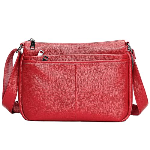 Karoukee Damen Echtleder Schultertasche in Mittelgröße - Konturfreundliche Umhängetasche mit Verstellbarem Schulterriemen - Inkl. 4 separaten Taschen - Passend für 11 Zoll Tablet - Rot von Karoukee