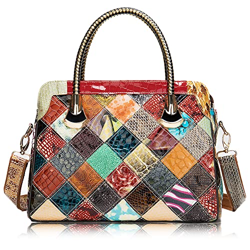 Karoukee Damen Leder Handtasche, Retro Patchwork Henkeltasche, Mode Tote Bag, Einzigartige Schultertasche Umhängetasche Crossbody Bag for Frauen von Karoukee