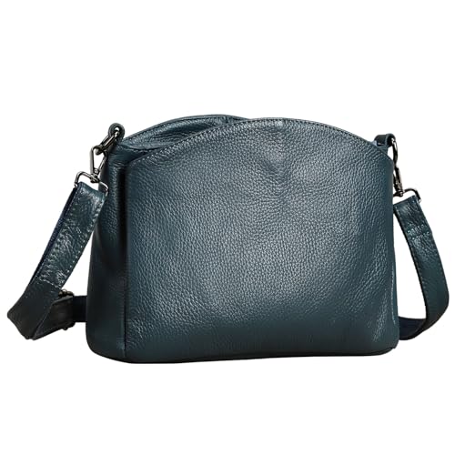 Karoukee Damen Nappaleder Umhängetasche - Geräumige Schultertasche in Mittelgröße, Einfarbige Handtasche mit 2 Abnehmbaren Schulterriemen (Kurz & Verstellbar) und 4 separaten Fächern - Dunkelblau von Karoukee