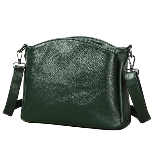 Karoukee Damen Nappaleder Umhängetasche - Geräumige Schultertasche in Mittelgröße, Einfarbige Handtasche mit 2 Abnehmbaren Schulterriemen (Kurz & Verstellbar) und 4 separaten Fächern - Dunkelgrün von Karoukee