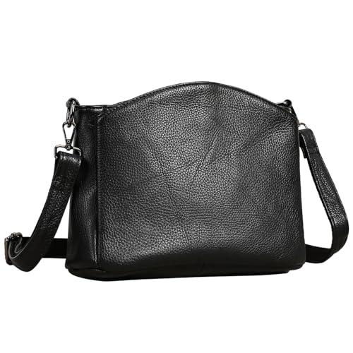 Karoukee Damen Nappaleder Umhängetasche - Geräumige Schultertasche in Mittelgröße, Einfarbige Handtasche mit 2 Abnehmbaren Schulterriemen (Kurz & Verstellbar) und 4 separaten Fächern - Schwarz von Karoukee